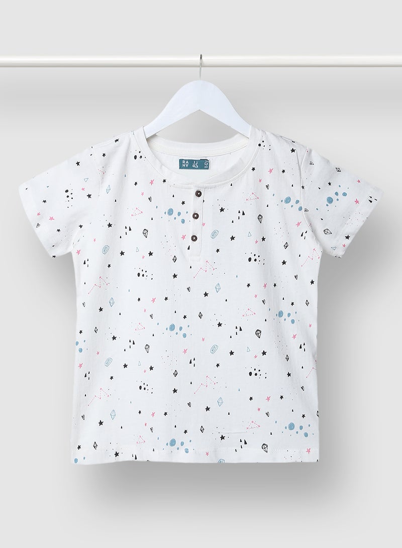 RAHA Boys Comfortable Printed Cotton T-Shirt White  - Image 1