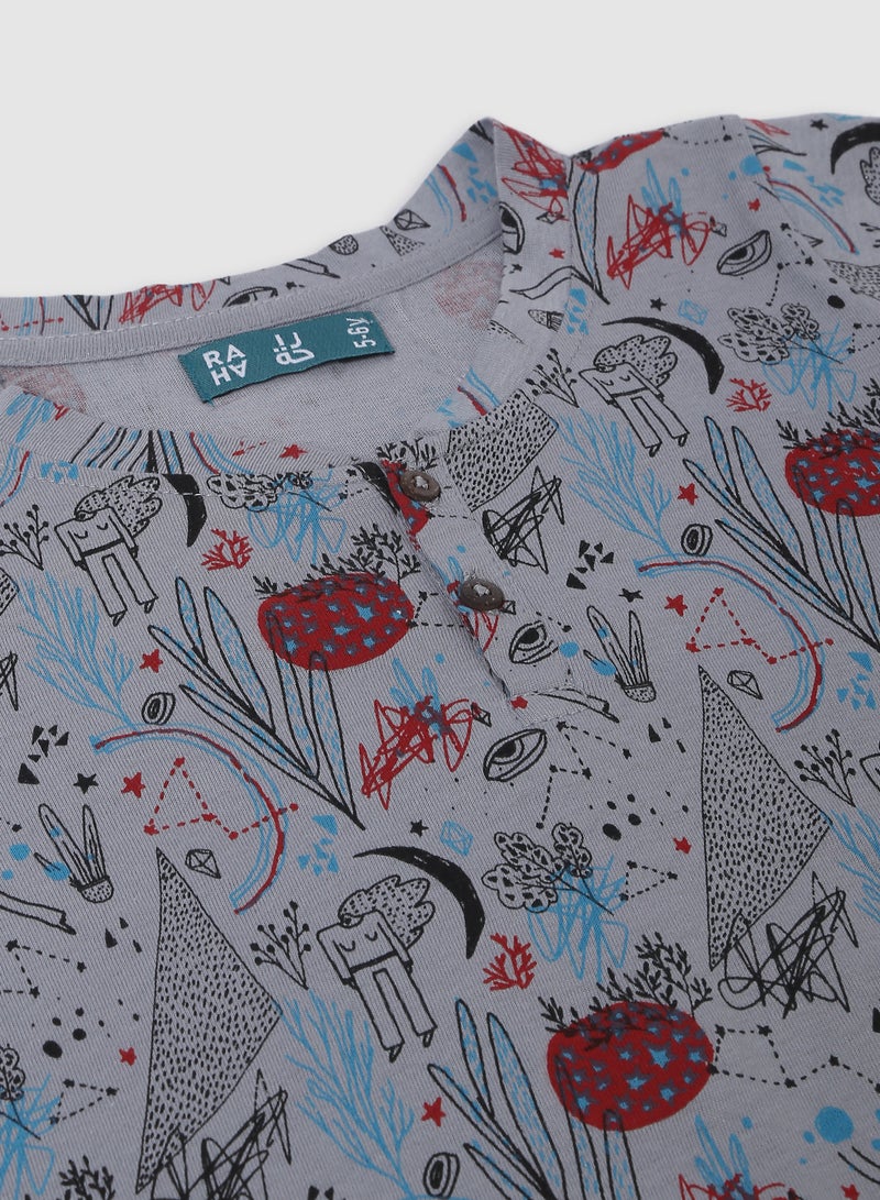 RAHA Boys Printed Comfortable Groovy T-Shirt Grey  - Image 3