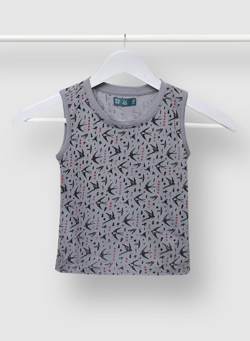 RAHA Comfy Boys Casual Cotton Printed T-Shirt Grey  - Image 1