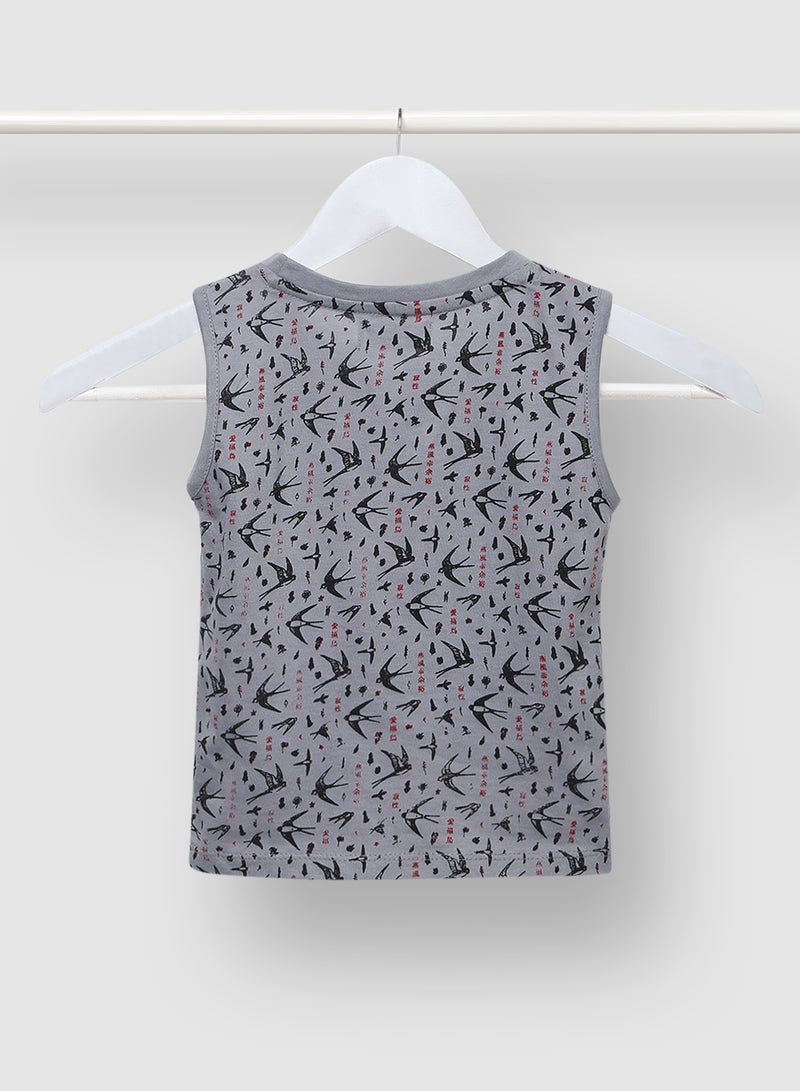 RAHA Comfy Boys Casual Cotton Printed T-Shirt Grey  - Image 2