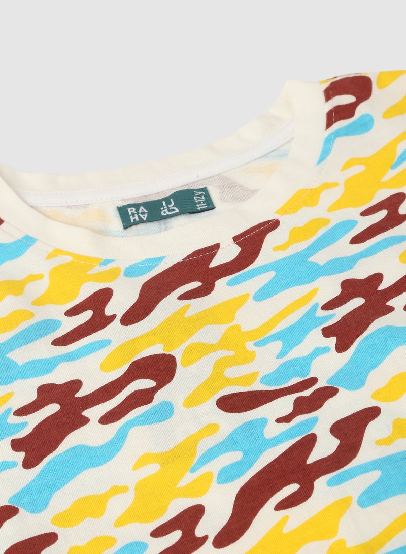RAHA - Boys Casual Trendy Printed T-Shirt Brown - Image 1