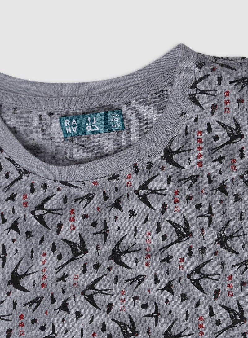 RAHA Comfy Boys Casual Cotton Printed T-Shirt Grey  - Image 3