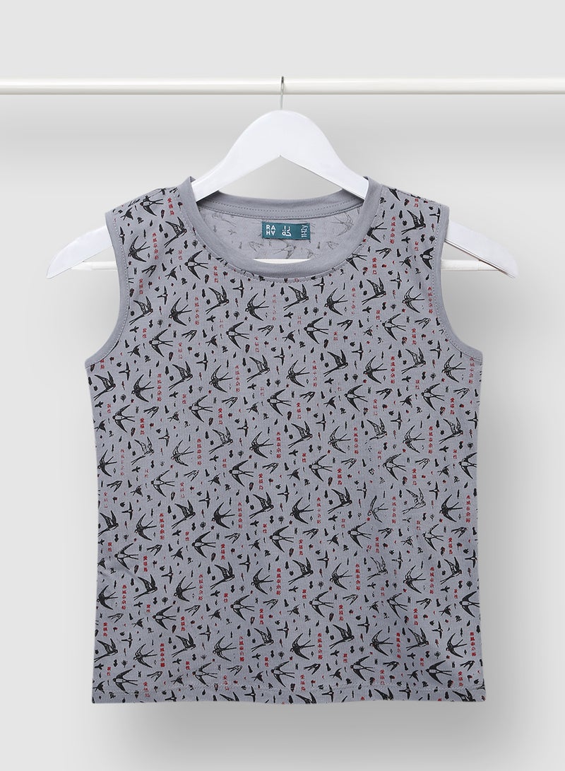 RAHA Boys Printed Comfortable Casual Fashionable T-Shirt Grey  - Image 1