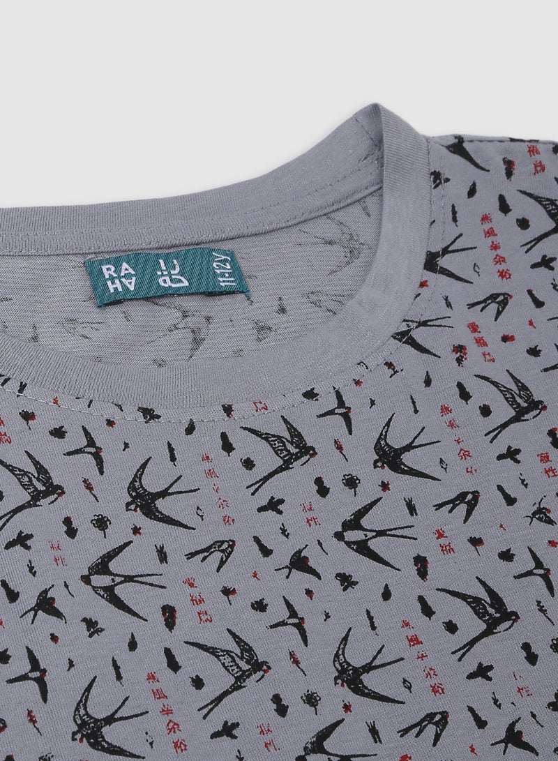 RAHA Boys Printed Comfortable Casual Fashionable T-Shirt Grey  - Image 3