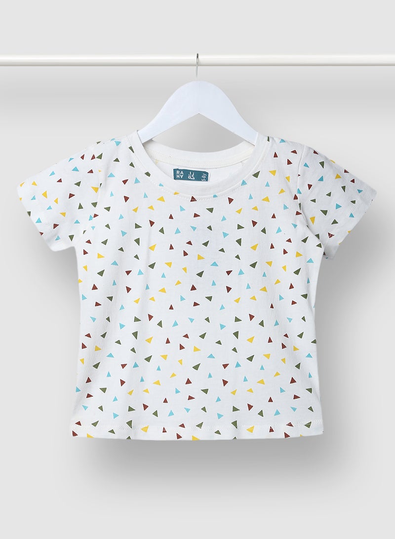 RAHA Boys Trendy Cotton Stylish Printed T-Shirt White / Yellow  - Image 1