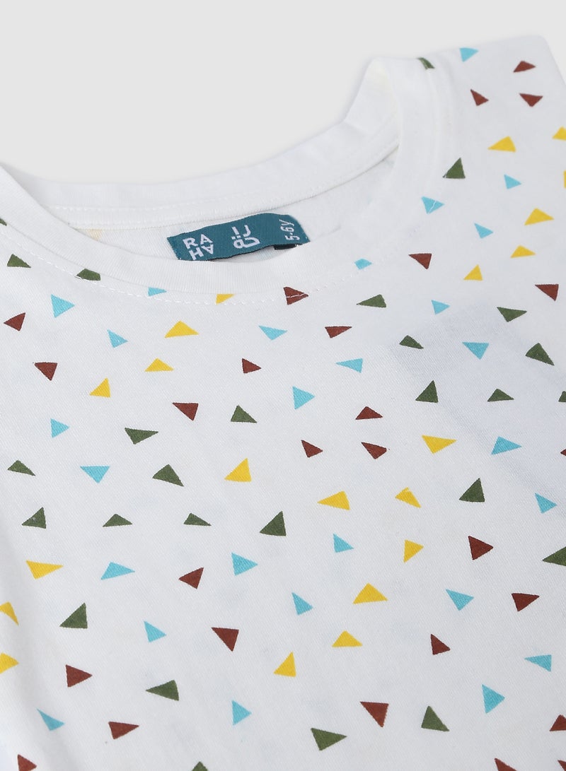 RAHA Boys Trendy Cotton Stylish Printed T-Shirt White / Yellow  - Image 3
