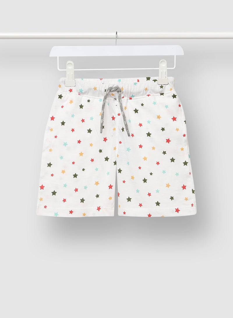 RAHA Boys Printed Cotton Shorts White/Dark Green/Red  - Image 1