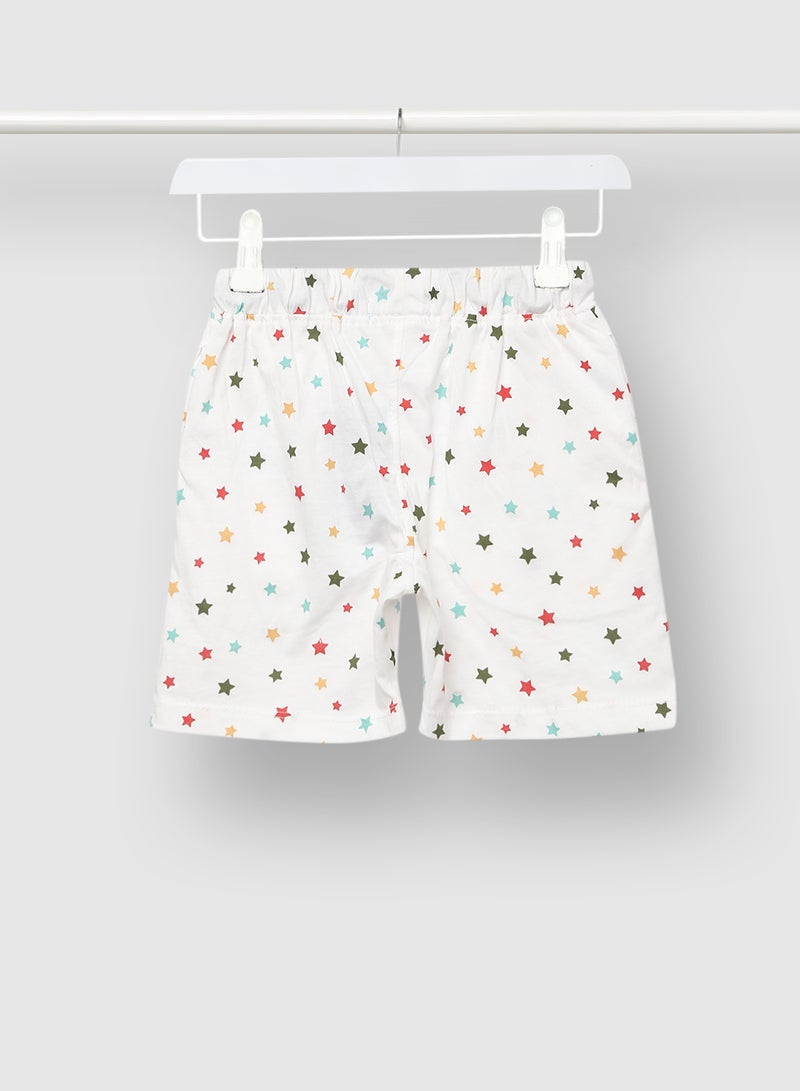 RAHA Boys Printed Cotton Shorts White/Dark Green/Red  - Image 2