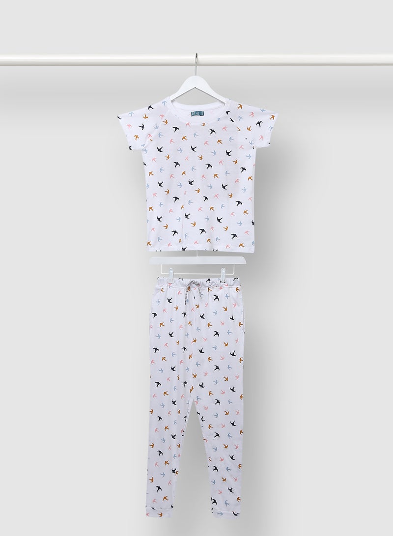 RAHA Trendy Boys Comfortable Printed T-Shirt And Jogger Set White / Yellow  - Image 1
