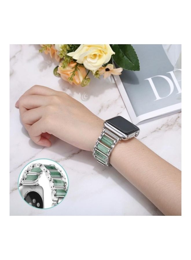 HuHa Emerald Stainless Steel Watch Strap For Apple Watch Series 1/2/3/4/5/6/7/SE 38-40-41mm Silver - Image 2