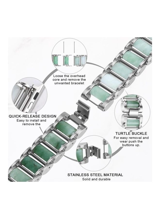 HuHa Emerald Stainless Steel Watch Strap For Apple Watch Series 1/2/3/4/5/6/7/SE 38-40-41mm Silver - Image 4