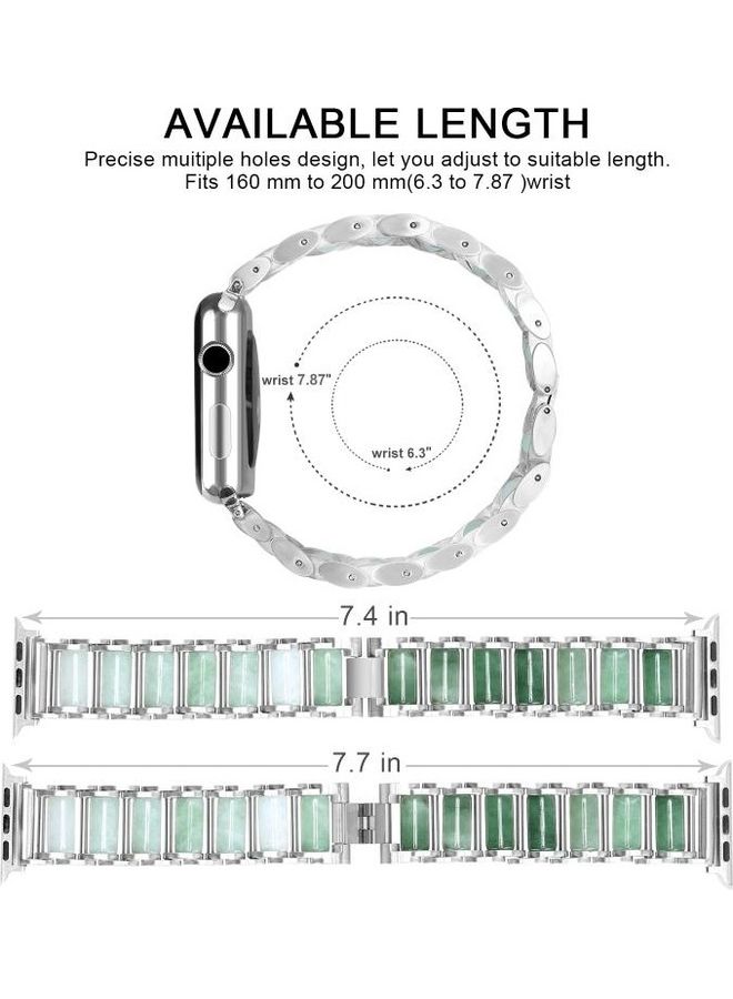 HuHa Emerald Stainless Steel Watch Strap For Apple Watch Series 1/2/3/4/5/6/7/SE 38-40-41mm Silver - Image 5