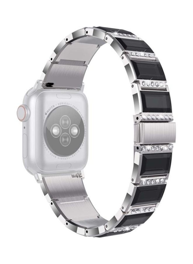 هوها سوار من الستانلس ستيل بلونين لساعة ابل سلسلة 1/2/3/4/5/6/7/SE 42-44-45 ملم فضي/أسود - Image 1