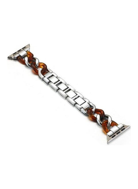 Ethnic Replacement Watchband for Apple Watch Series 1/2/3/4/5/6/7/SE 42/44/45mm Silver/Tortoiseshell