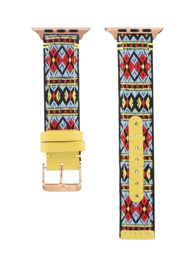 HuHa Ethnic Leather Watchband For Apple Watch Series 1/2/3/4/5/6/7/SE 42-44-45mm Yellow - Image 2