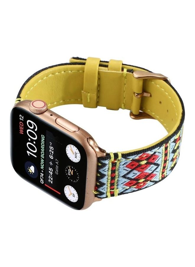 HuHa Ethnic Leather Watchband For Apple Watch Series 1/2/3/4/5/6/7/SE 42-44-45mm Yellow - Image 4