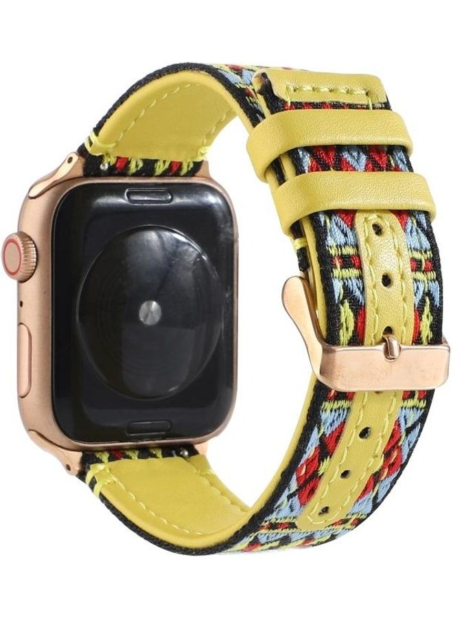 HuHa Ethnic Leather Watchband For Apple Watch Series 1/2/3/4/5/6/7/SE 42-44-45mm Yellow - Image 1