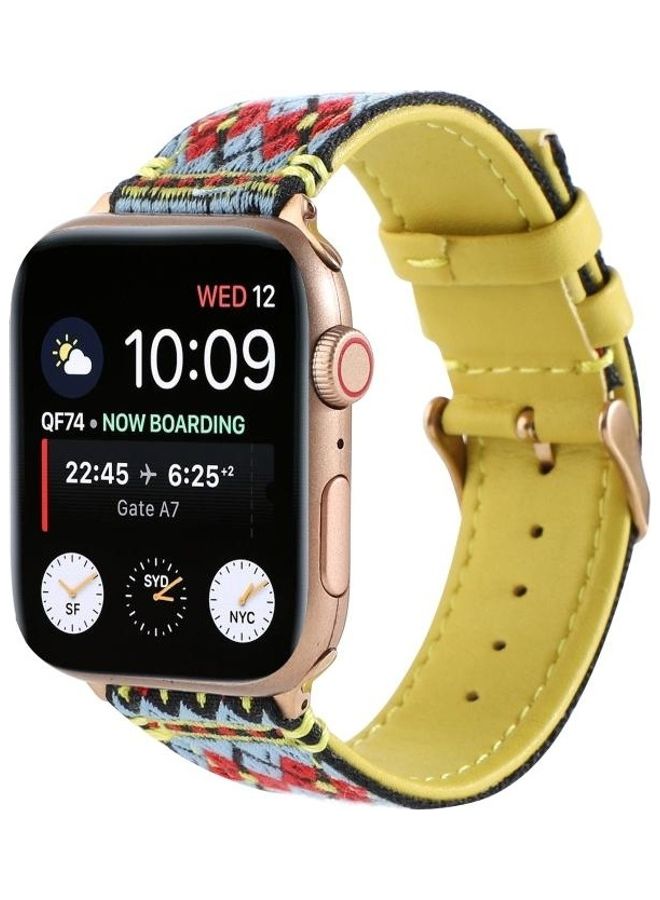 HuHa Ethnic Leather Watchband For Apple Watch Series 1/2/3/4/5/6/7/SE 42-44-45mm Yellow - Image 3