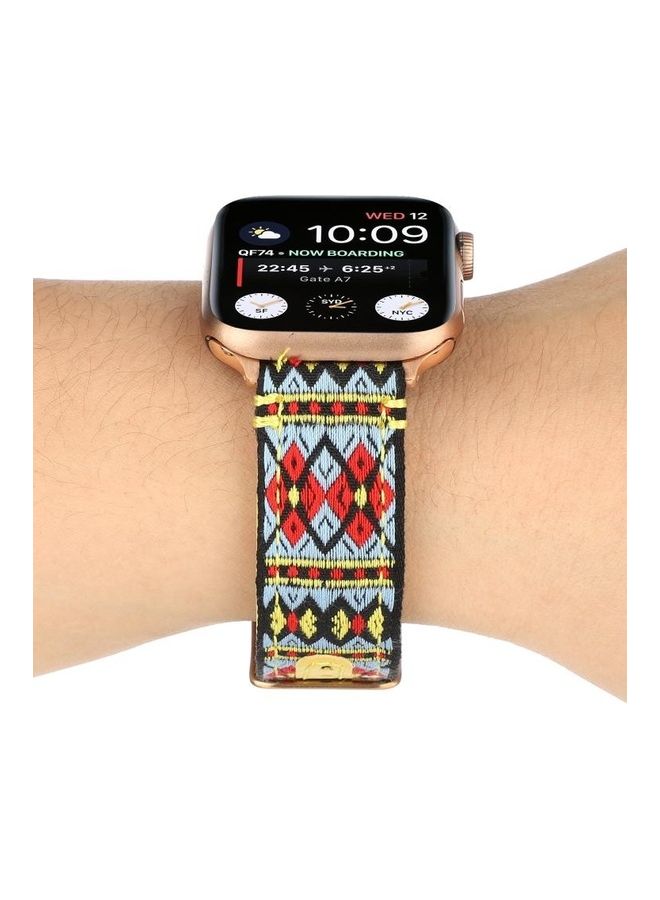 HuHa Ethnic Leather Watchband For Apple Watch Series 1/2/3/4/5/6/7/SE 42-44-45mm Yellow - Image 5