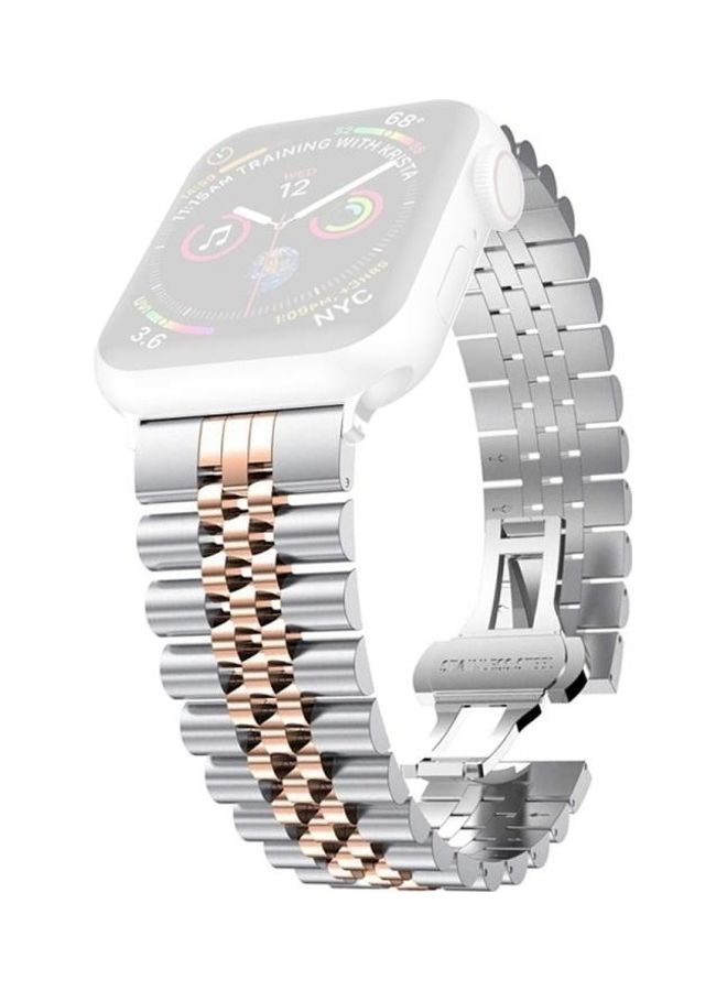 HuHa Women Five Beads Stainless Steel Replacement Watchband For Apple Watch Series 1/2/3/4/5/6/7/SE 42-44-45mm Silver/Rose Gold - Image 1