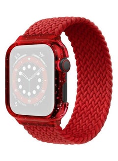 Weave Replacement Wrist Strap Watchbands with Frame For Apple Watch Series 4/5/6/7/SE 44-45mm Red