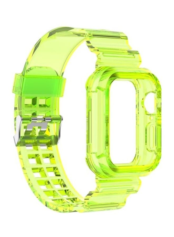 HuHa Silicone Integrated Replacement Strap Watchband For Apple Watch Series 7/6/SE/5/4/3/2/1 45/44/42mm Transparent Yellow - Image 1