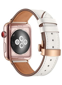 Genuine Leather and Butterfly Rose Gold Buckle Replacement Watchbands For Apple Watch Series 7/6/SE/5/4/3/2/1 42/44/45mm White