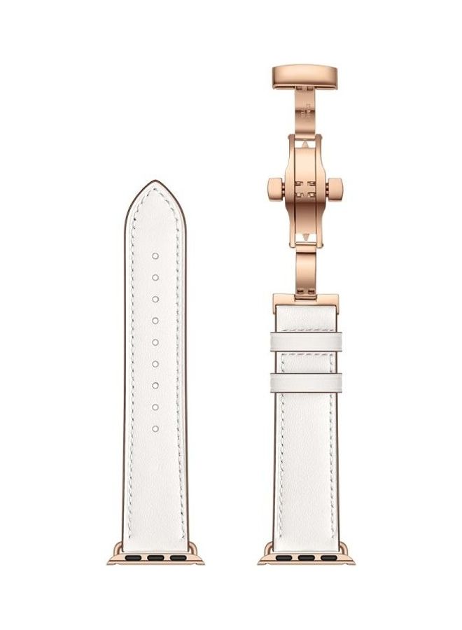 HuHa - Genuine Leather and Butterfly Rose Gold Buckle Replacement Watchbands For Apple Watch Series 7/6/SE/5/4/3/2/1 42/44/45mm White - Image 1