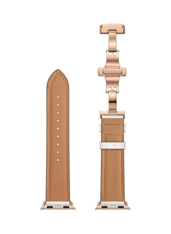 HuHa - Genuine Leather and Butterfly Rose Gold Buckle Replacement Watchbands For Apple Watch Series 7/6/SE/5/4/3/2/1 42/44/45mm White - Image 1