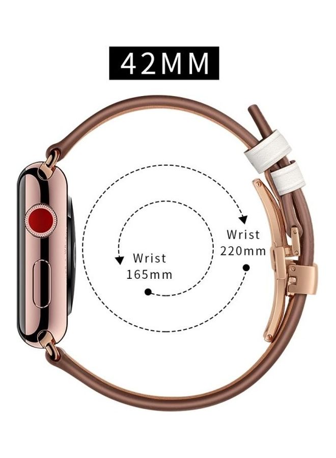 HuHa - Genuine Leather and Butterfly Rose Gold Buckle Replacement Watchbands For Apple Watch Series 7/6/SE/5/4/3/2/1 42/44/45mm White - Image 1