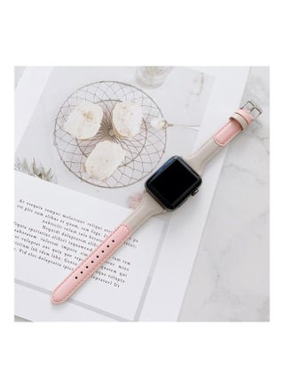 Small Waist Colour Matching Leather Replacement Strap Watchband For Apple Watch Series 7/6/SE/5/4/3/2/1 45/44/42mm Pink/White - v1634568044/N51420431A_1