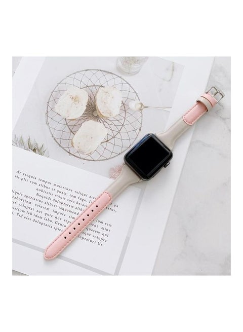 Small Waist Colour Matching Leather Replacement Strap Watchband For Apple Watch Series 7/6/SE/5/4/3/2/1 45/44/42mm Pink/White
