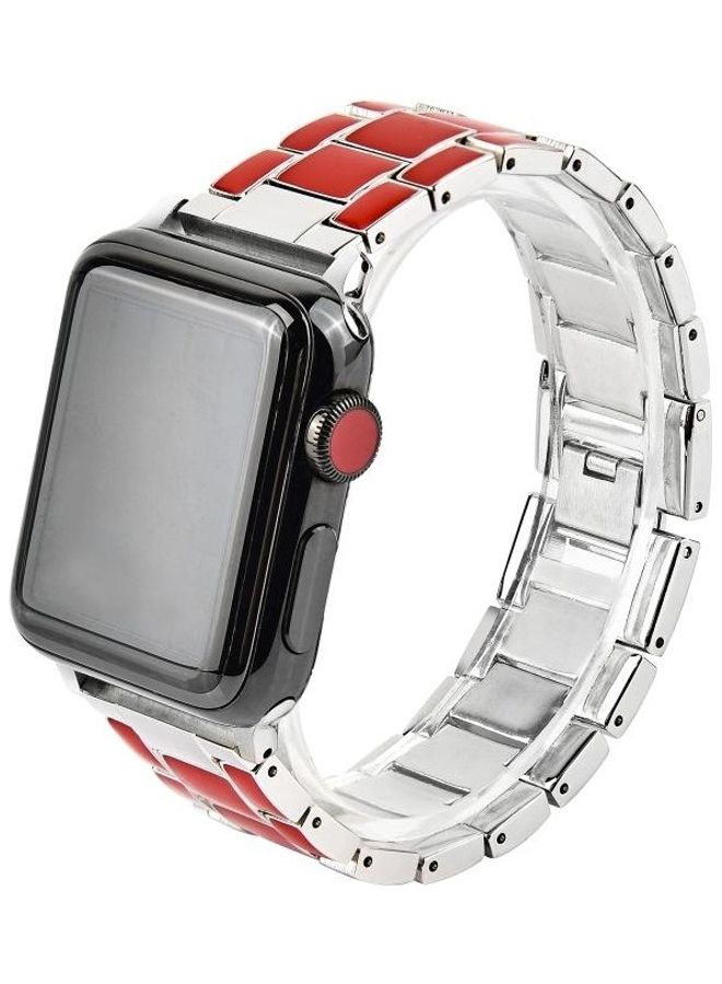HuHa Replacement Watchband for Apple Watch Series 5/4/3/2/1 38/40mm Red Silver - Image 4