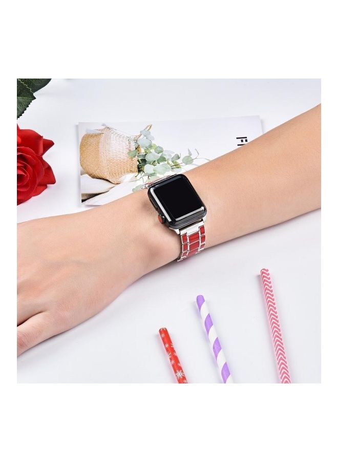HuHa Replacement Watchband for Apple Watch Series 5/4/3/2/1 38/40mm Red Silver - Image 5