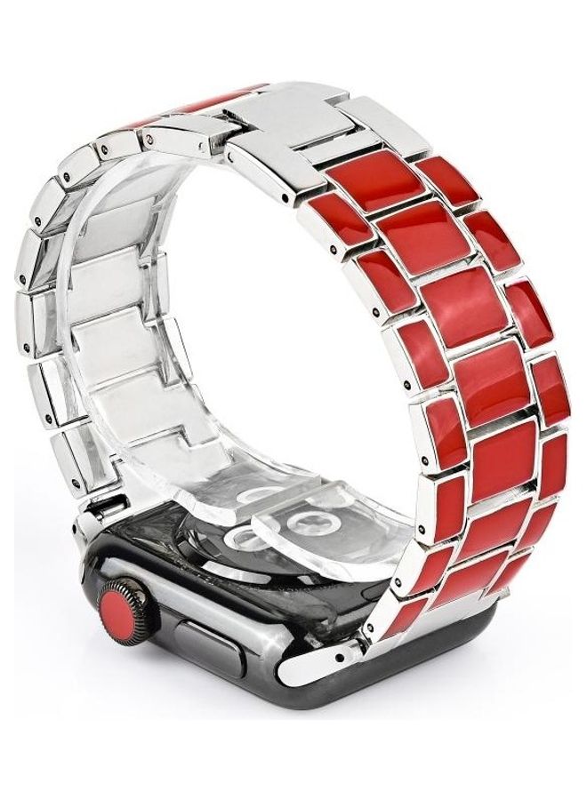 HuHa Replacement Watchband for Apple Watch Series 5/4/3/2/1 38/40mm Red Silver - Image 2