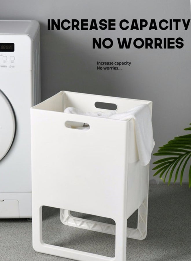 fashionhome Spacious Perforated Design Foldable Plastic Laundry Basket With Integrated Side Handle White 39.8x29.2x61cm - Image 3