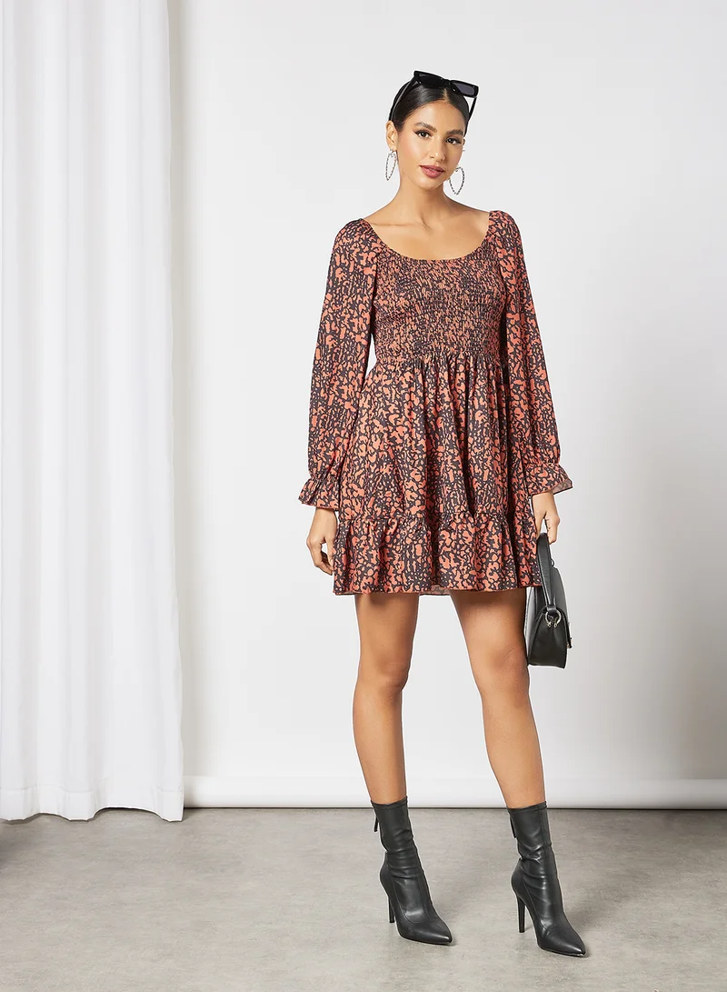 LABEL RAIL Shirred Animal Print Dress