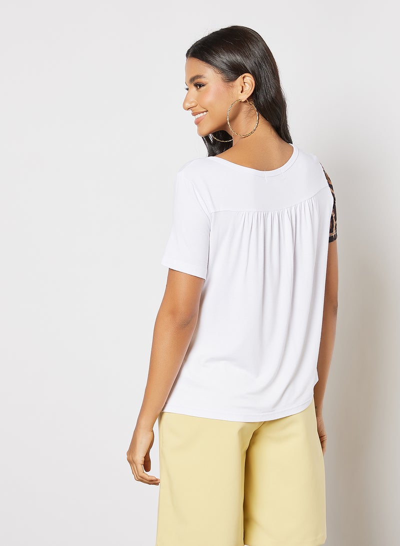 LABEL RAIL Animal Print Front Tie T-Shirt White - Image 4