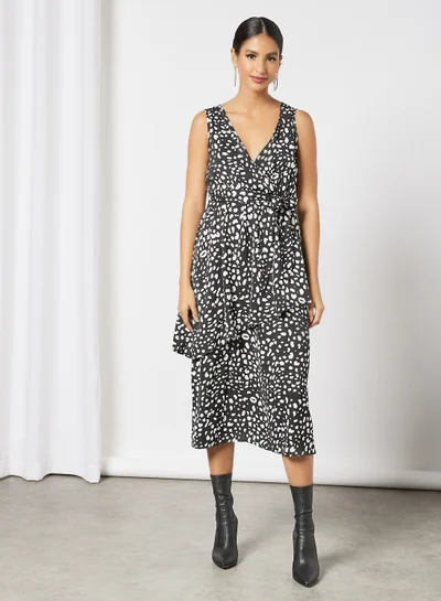 LABEL RAIL Animal Print Midi Dress Black