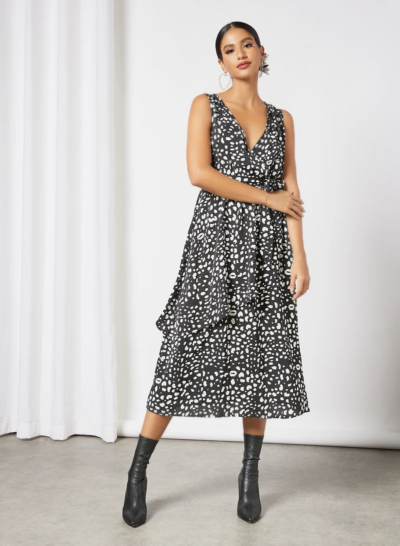 LABEL RAIL Tiered Print Dress Black