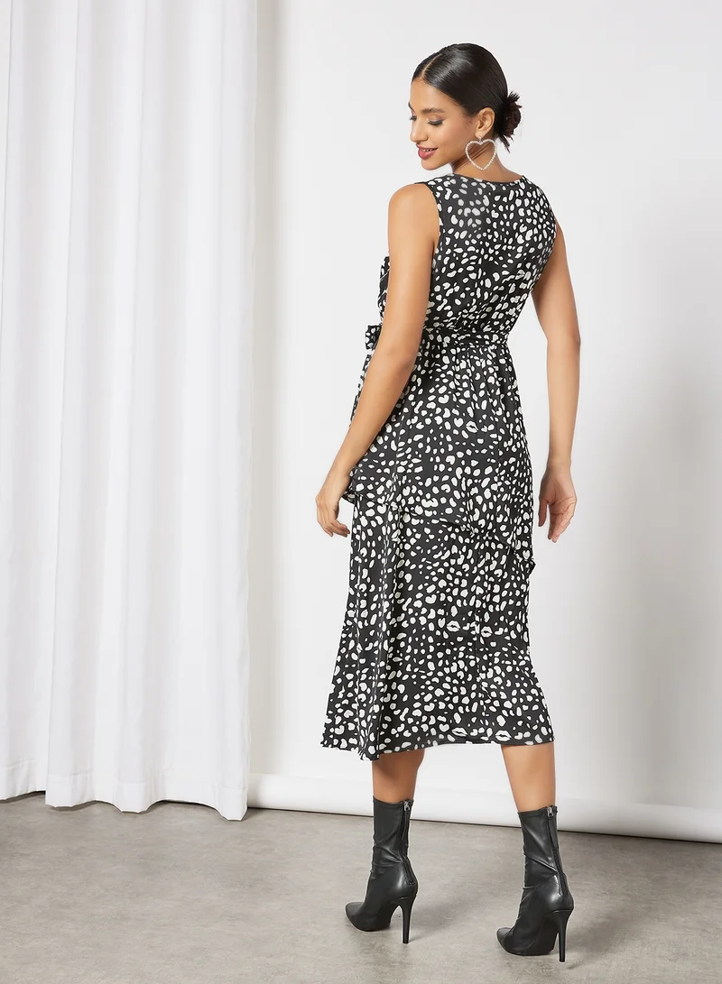 LABEL RAIL Tiered Print Dress Black