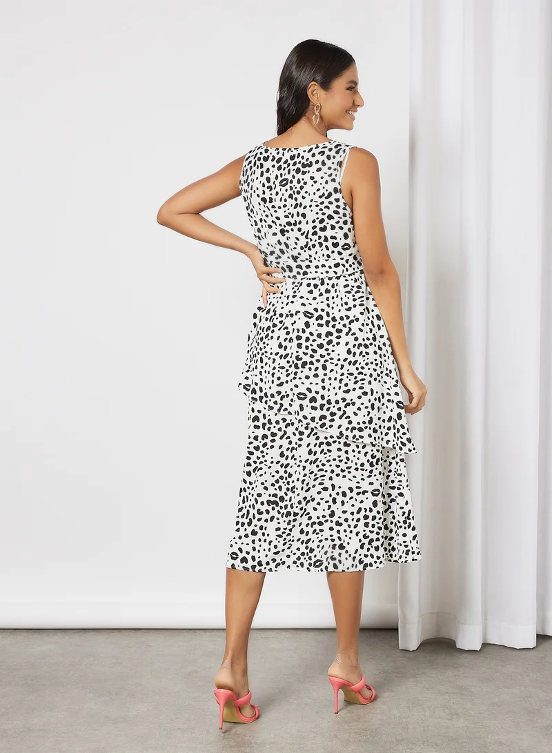 LABEL RAIL Animal Print Ruffle Dress