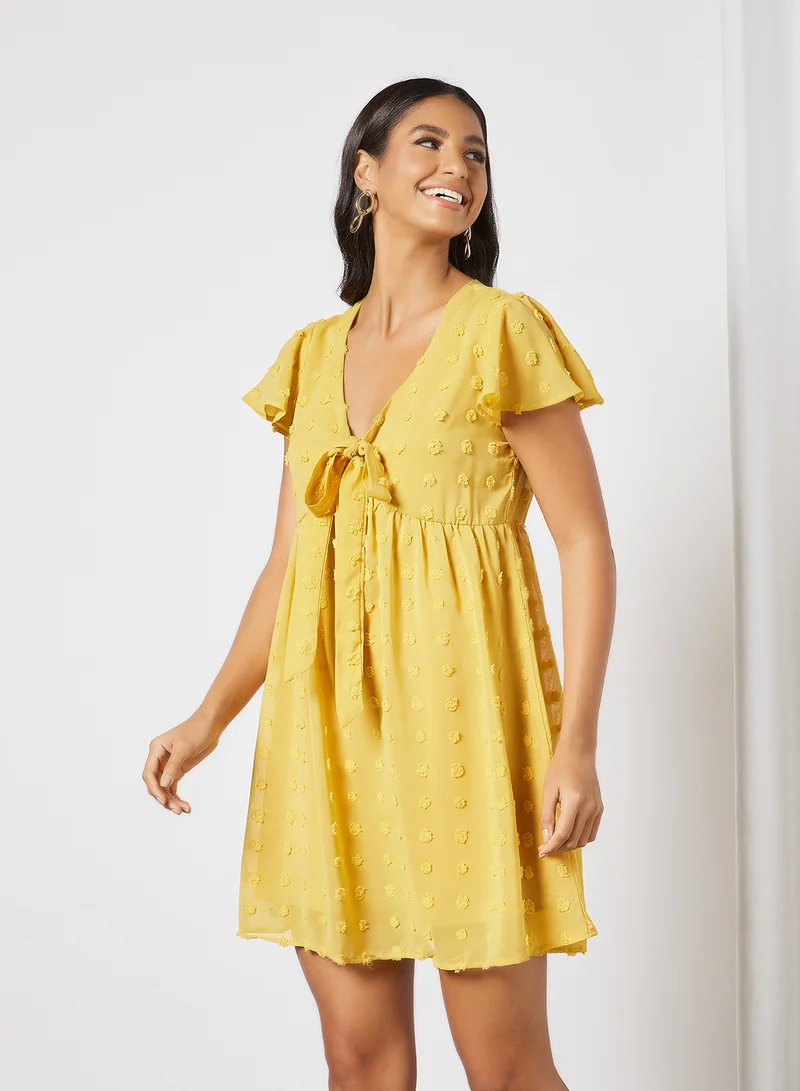 LABEL RAIL Bow Neck Mini Dress Yellow