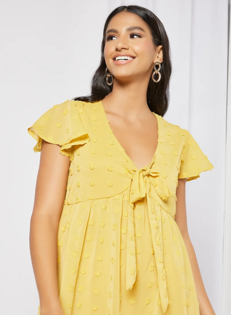 LABEL RAIL Bow Neck Mini Dress Yellow