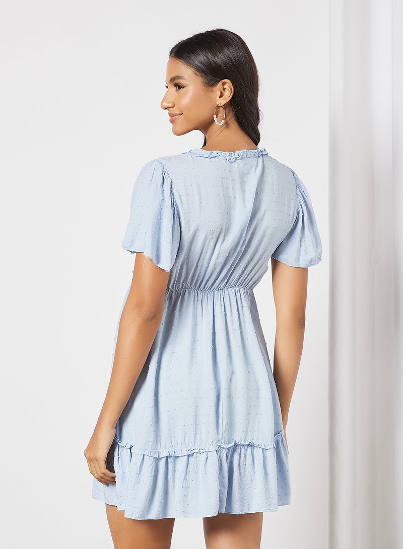 LABEL RAIL - Ruffle Trim Mini Dress Blue - Image 1