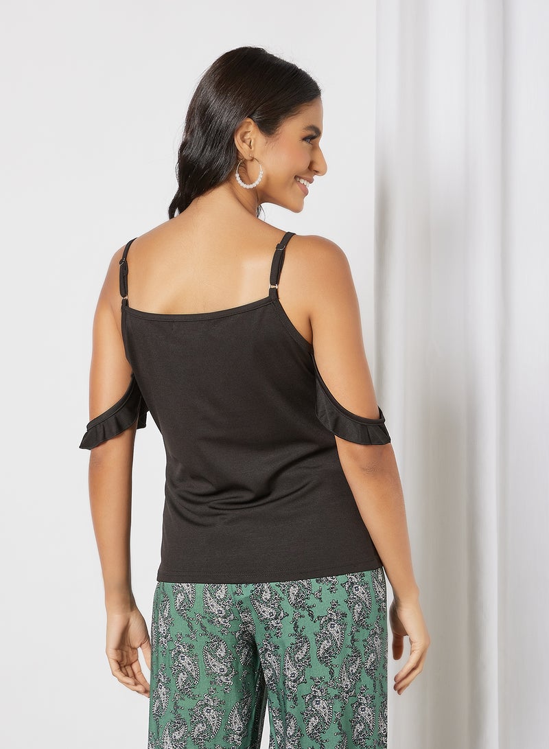 لايبل ريل بلوزة مكشكشة بأكتاف مكشوفة أسود - Image 3