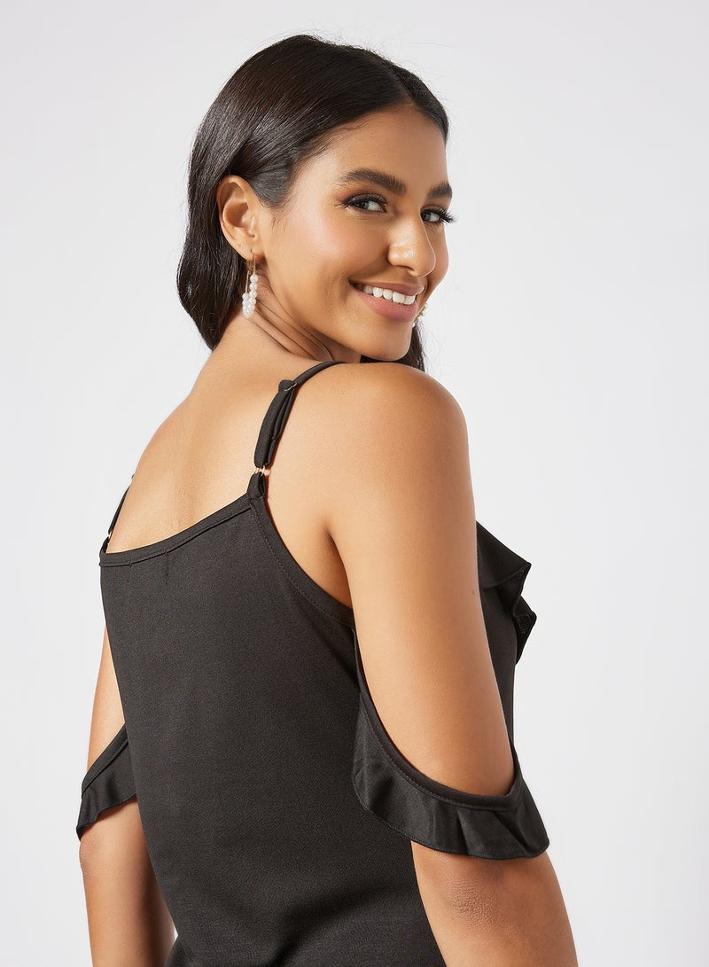 لايبل ريل بلوزة مكشكشة بأكتاف مكشوفة أسود - Image 1