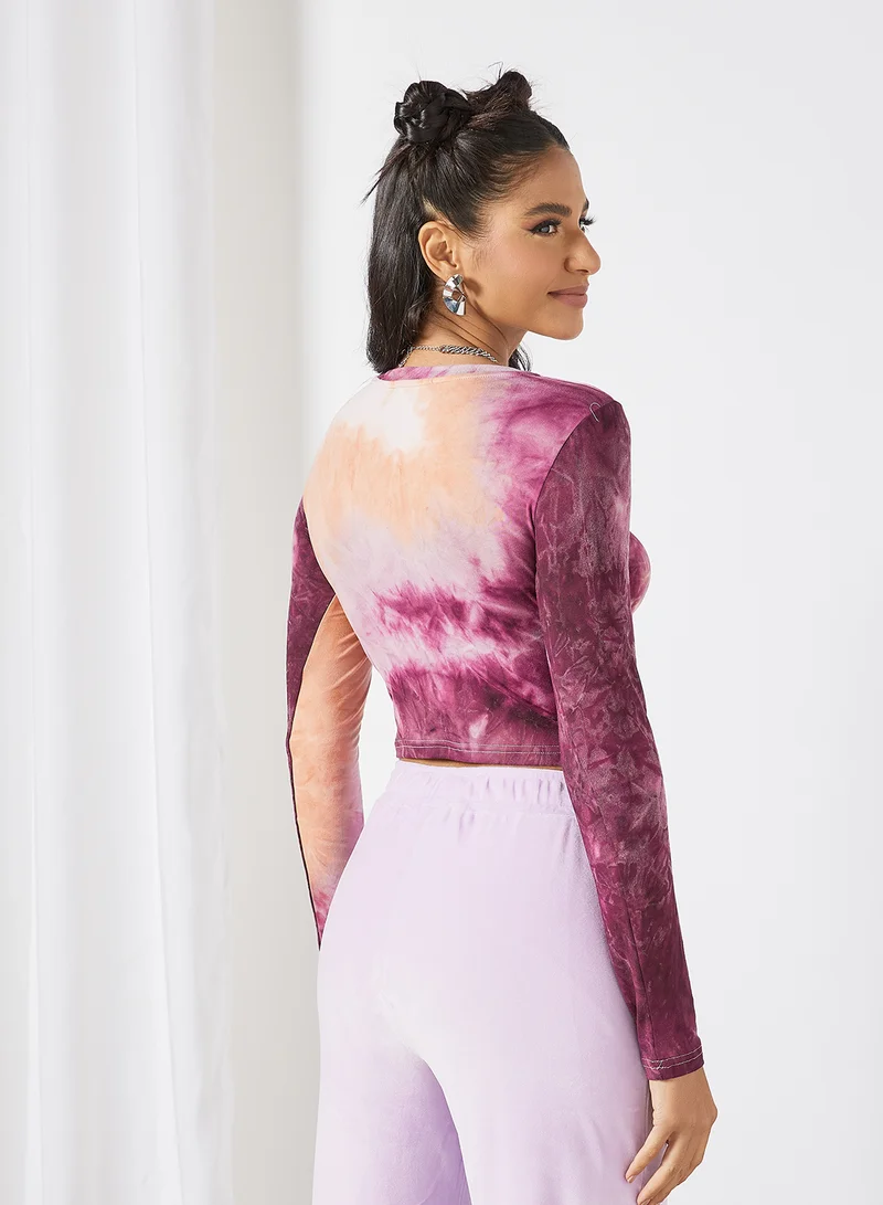 LABEL RAIL Tie-Dye Print Crop Top Purple