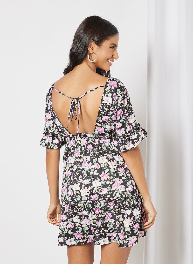 LABEL RAIL Floral Print Dress Black - Image 4