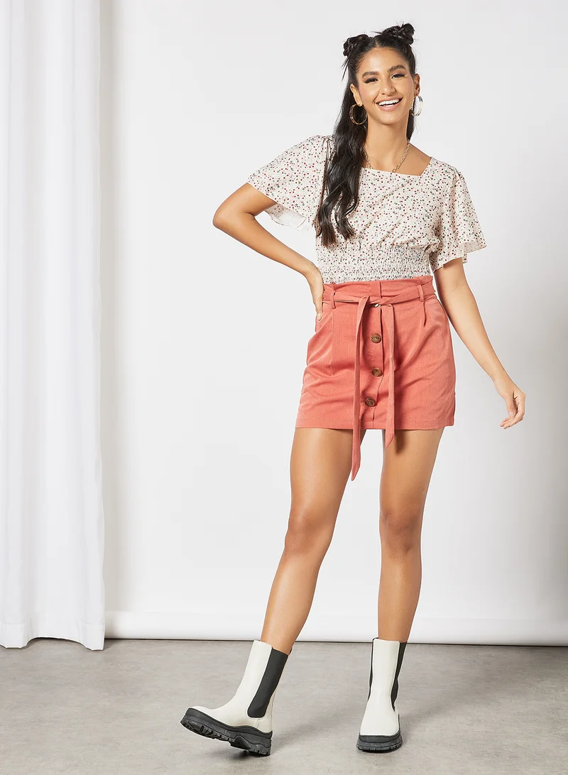 LABEL RAIL Faux Buttoned Mini Skirt Pink